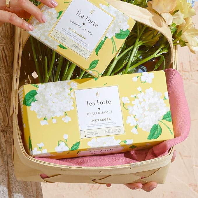 Tea Forte Easter Gifts for Adults - Premium Petite Presentation Box Gift Set Sampler, 10 Count, 2 of Each Blend Individually Wrapped Handcrafted Pyramid Infuser Bags, Hydrangea