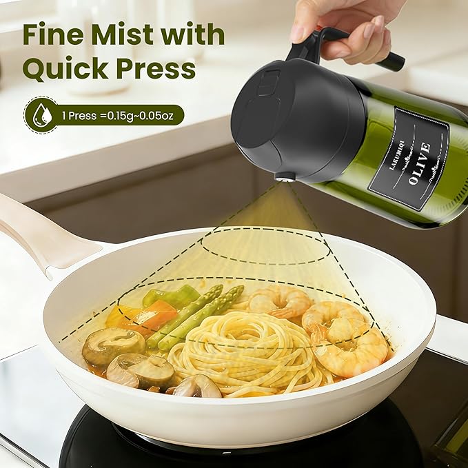 2 in 1 Oil Sprayer for Cooking, 16oz Olive Oil Dispenser Bottle for Kitchen, Food Grade Light-Blocking Leak Proof Glass Spray Bottle for Salad, Air Fryer, BBQ