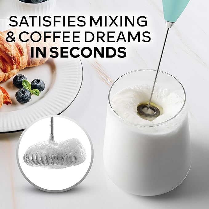 Zulay Kitchen Powerful Milk Frother Wand With 4 AA Duracell Batteries - Ultra Fast Handheld Drink Mixer - Electric Whisk Foam Maker for Coffee, Lattes, Cappuccino, Matcha & Creamer