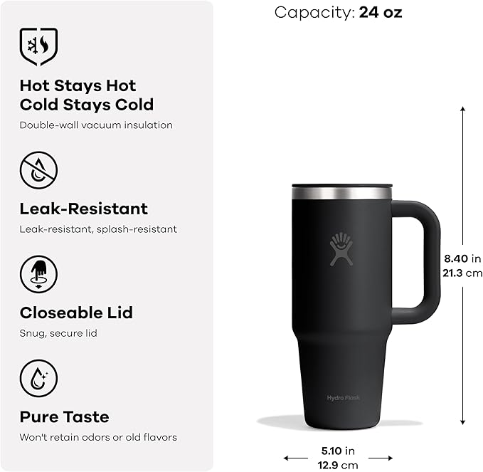 Hydro Flask Coffee Travel Tumbler Mug – Insulated Stainless Steel, Leak Resistant Hot & Iced Coffee Cup 24 Oz Cloud Pink