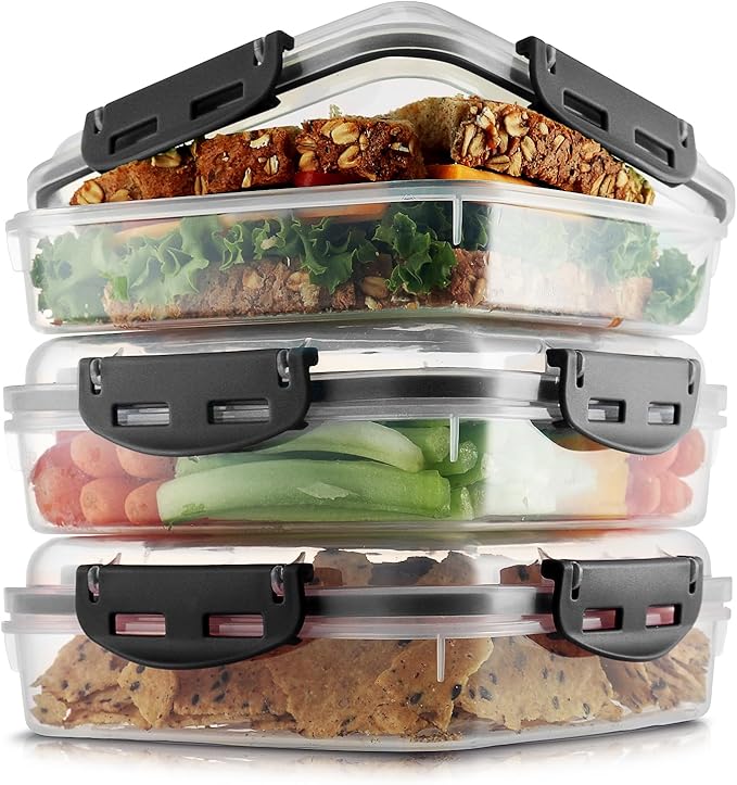 Tafura Sandwich Containers (3 Pack) Sandwich Box | Lunch Containers | Sandwich Containers for Lunch Boxes | Reusable Sandwich Holder, BPA Free (Black)