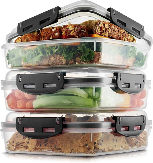 Tafura Sandwich Containers (3 Pack) Sandwich Box | Lunch Containers | Sandwich Containers for Lunch Boxes | Reusable Sandwich Holder, BPA Free (Black)