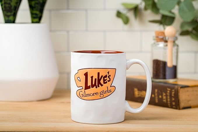 Silver Buffalo Gilmore Girls Wax Resist Ceramic Pottery Mug Featuring Luke's Logo, 17 Ounces