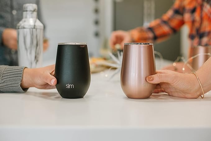 Simple Modern Wine Tumbler with Lid | Cute Stemless Glass Cup with Press-In Lid | Insulated Stainless Steel Coffee Mug | Gifts for Women Men Him Her | Spirit Collection | 12oz | Winter White
