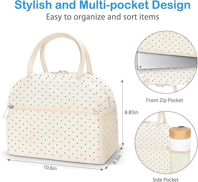 DALINDA Corduroy Lunch Box for Women,Insulated Lunch Bag Cute Cooler Tote Bag,Reusable 11L Large Capacity for Work Camping Picnic