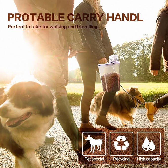 Dog Food Storage Container Small, Cat Food Storage Container Airtight Plastic Dispenser with Graduated Measuring Cup, Pourable Spout and Portable Collapsible Dog Bowl for Pet Food, Birds Seed