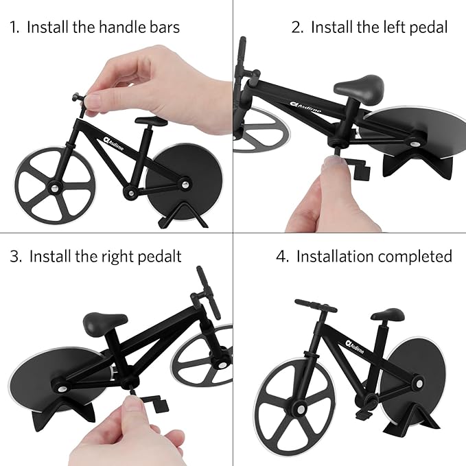 Pizza Cutter, Bicycle Pizza Cutter Wheel with Non-Stick Stainless Steel Super Sharp Blades, Novelty Gift, 7.5", Black
