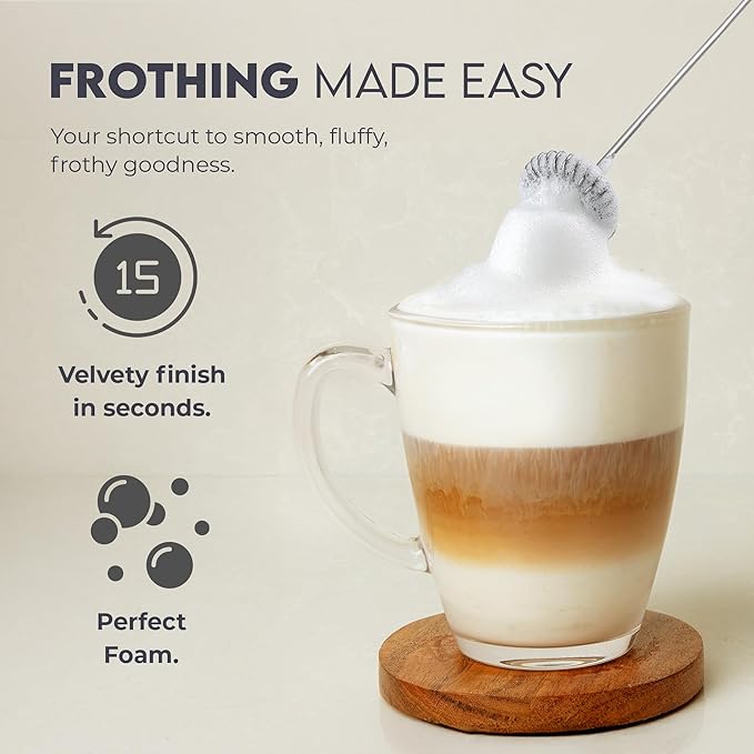 Zulay Kitchen Powerful Milk Frother AA Batteries Included – Ultra Fast Handheld Drink Mixer with Stainless Steel Whisk Stirrer for Coffee, Protein, Matcha & More, Frother Wand Electric Frothmate Brown