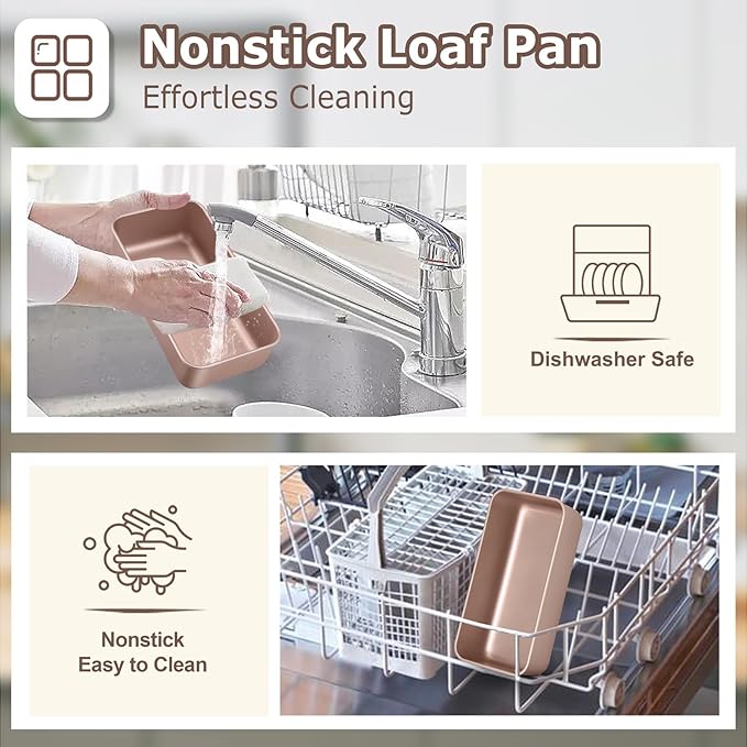 LIANYU 8 Pack Loaf Pans for Baking Bread 9x5In, Stainless Steel Meatloaf Baking Loaf Tins, Heavy Duty Metal Bakeware for Bread Cake Brownies, Non Stick & Easy Release, Rose Gold