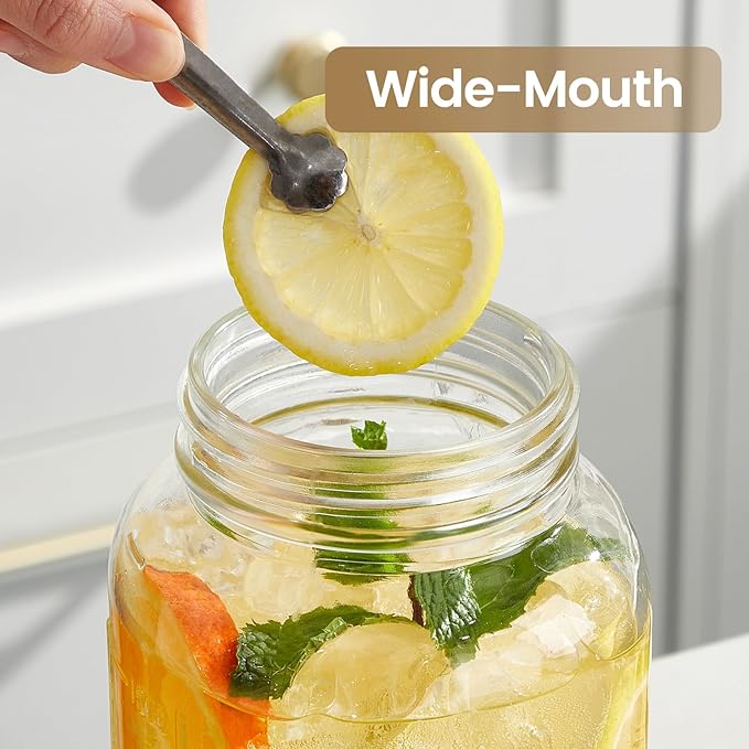 64 oz Mason Jar Pitcher with Lid - Wide Mouth, 2 Quart Glass Water Pitcher with Lid - Heavy Duty, Leak Proof - Sun & Iced Tea, Cold Brew Coffee, Lemonade, Breast Milk Storage