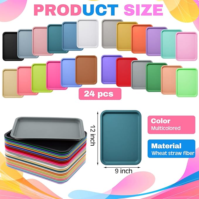 Mumufy 24 Pcs Plastic Fast Food Trays Bulk Colorful Restaurant Serving Trays Cafeteria Rectangular Plastic Serving Platter Grill for Kitchen Restaurant Coffee (Retro Color)