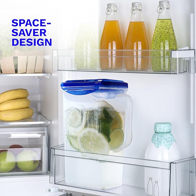 Blue BPA Free Plastic Pitcher Set of 2 - 50 Oz. Jug with Lid for Fridge, Iced Tea, Lemonade, Water