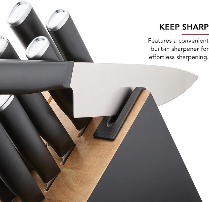 KitchenAid Classic Slim Knife Block Set with Built-In Knife Sharpener, High Carbon Stainless Steel Kitchen Knives, Sharp Kitchen Knife Set with Block, Black, 14 Piece