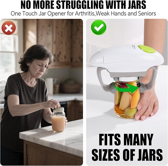 Automatic Jar Opener Suitable for The Elderly With Arthritis And People With Weak Hands， It Can Automatically Open Lids of Most Sizes With One Button， A Kitchen Gadget As A Gift