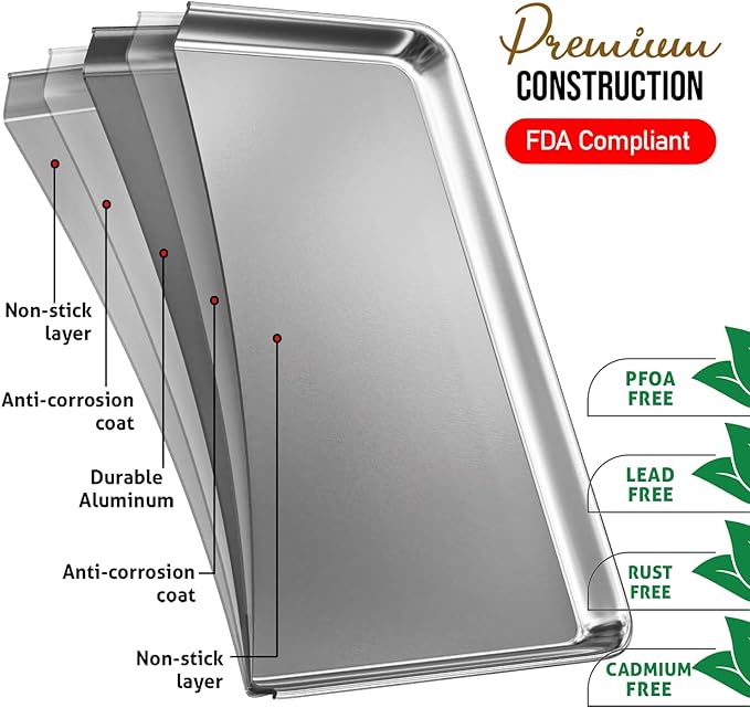 Eatex Aluminum Baking Sheet Set, 4 Pack Cookie Sheet Set, 9x13 Baking Pan Set, Warp Resistant Cookie Sheets for Baking Nonstick, Steel Baking Pans Set, Baking Sheets for Oven, Quarter Sheet Pan
