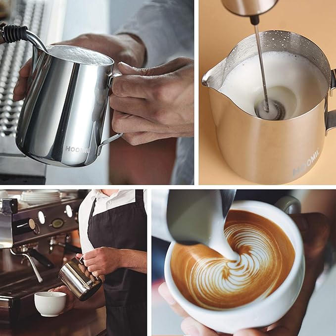 HOOMIL Milk Frothing Pitcher, 12oz/20oz/32oz Stainless Steel Steaming Pitcher Barista Milk Frother Cup Jug for Espresso Machine Coffee Cappuccino Latte Art - 32oz