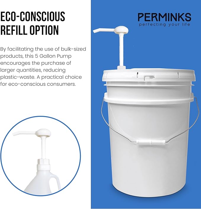 5 Gallon Pump Dispenser - Pump for 5 Gallon Bucket, Jug, Bottle, Large Container - Great for Shampoo & Conditioner, Laundry Detergent, Snow Cone Syrup, Bleach Liquid, Oil & More (Pack of 12)