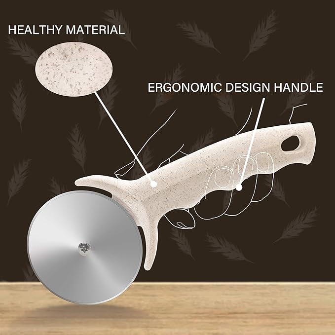 Pizza Cutter Wheel, Stainless Steel Pizza Cutter with Cover, Super Sharp Pizza Slicer-Dishwasher safe,Smooth Rotating Pizza Wheel Safe with Healthy Material（Beige）