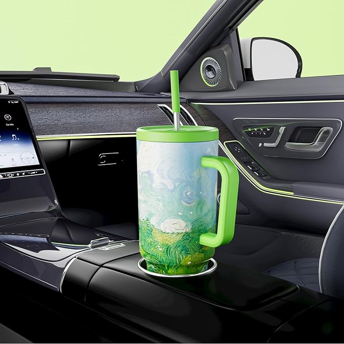 Meoky 40 oz Tumbler with Handle and Straw: Stainless Steel Insulated Tumbler with Lid and Straw - 100% Leak Proof Tumbler for Car Cup Holders - Travelers Commuters Workers, Spring Field