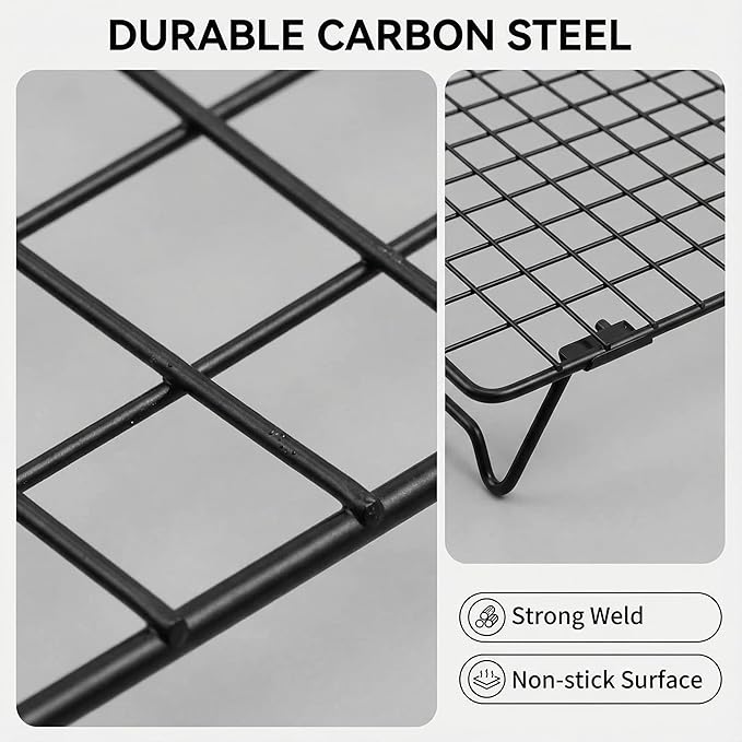 Cooling Racks for Cooking and Baking, 13.4x9.4 Inch 2-Pack This Durable Carbon Steel Wire Cooling Rack is Stackable, Ideal for Cookie Cooling, Roasting, and Making Jerky.