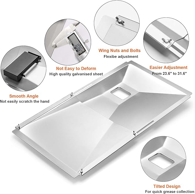 Universal Grease Tray with Catch Pan, Adjustable Drip Pan fits Nexgrill, Charbroil, Dyna Glo, Kenmore, BHG, Master,Backyard, Uniflame,Expert, Galvanized Steel Replacement Part for 3/4/5Burner Gasgrill