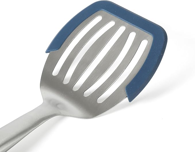 Calphalon Prime Stainless Steel Slotted Turner W/Navy Blue Silicone Rim