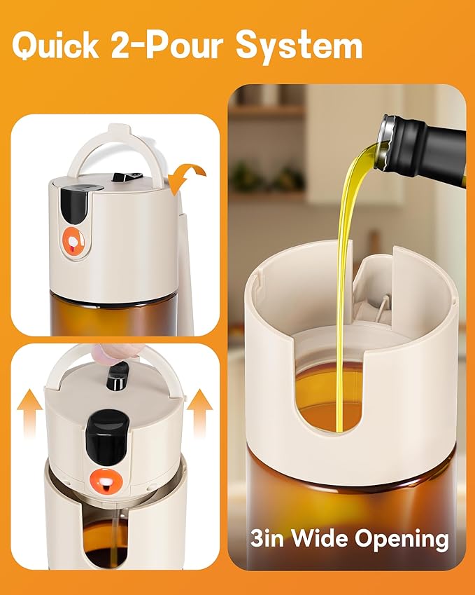 Upgrade 2 in 1 Oil Sprayer for Cooking, 17oz Light-Blocking Glass Olive Oil Dispenser Bottle for Kitchen,Food-Grade Oil Mister with 8 Stickers for Salad, Frying (Brown Bottle-White Cap)