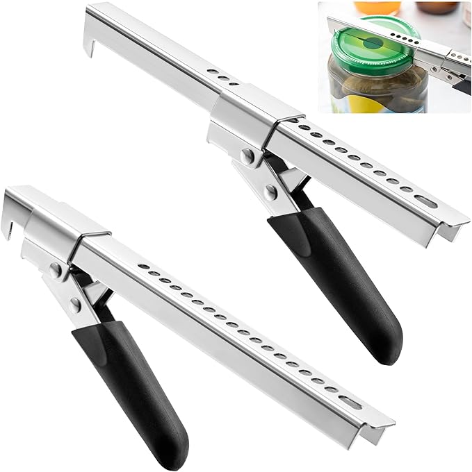 Dreyoo 2 Pack Adjustable Jar Can Opener, Multifunctional Stainless Steel Can Opener with Jar Gripper, Comfortable Grip Jar Lid Opener for Weak Hands, Seniors Arthritis, Kids Openers, 7.5 Inch