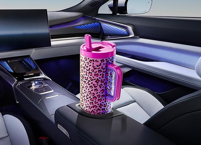 Meoky 40 oz Tumbler with Handle and Flip Straw, 100% Leakproof Tumbler with Lid and Straw, Stainless Steel Insulated Cup, Cupholder Friendly, Keeps Cold for 34 Hours (Celebration)