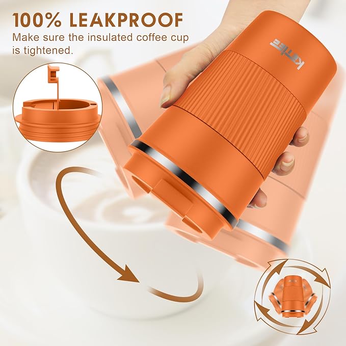 KETIEE 12oz Insulated Travel Mug, Vacuum Stainless Steel Double Walled Reusable Coffee Cup with Leakproof Lid, Travel Tumbler Coffee Mug to Go for Hot and Iced Tea Water (Orange)