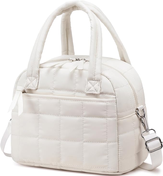 LEDAOU Lunch Box for Women Lunch bag Quilted Puffer Lunch Box with Adjustable Strap Insulated Reusable LunchBox for Work School Picnic Travel