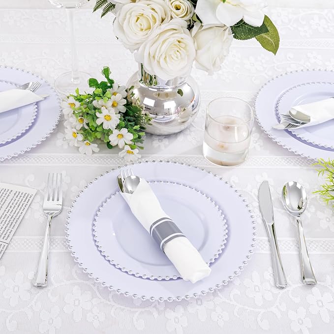 Supernal 100 Pack Silver Plastic Silverware Pre Rolled Silverware Set Disposable Cutlery Set Includes 100 Forks,100 Spoons,100 Knives and 100 Napkins,Plastic Utensils for Party,Wedding,Birthday