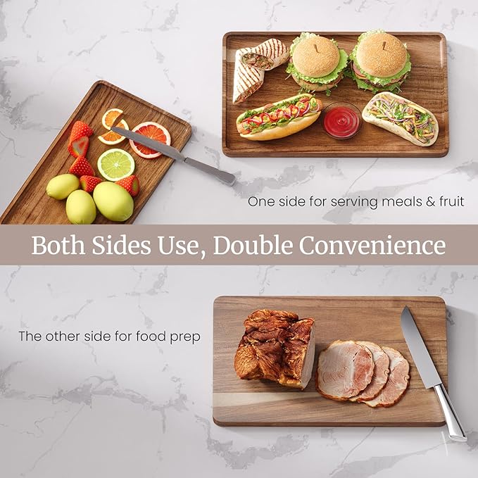 2 Pack Acacia Wood Serving Tray,13.8x7.9 Inch Decorative Trays Platter for Coffee Table,Living Room,Bar,Party,Mini Charcuterie Boards Cheese Board,Home Decor