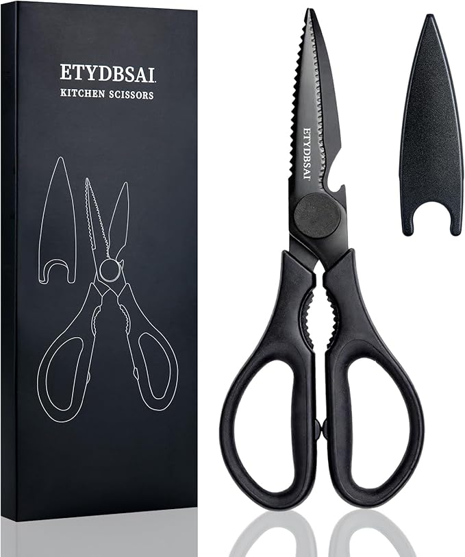 Kitchen Scissors All Purpose for Food, Heavy Duty Kitchen Shears that Come Apart, Sharp Stainless Steel Poultry Shears, Cooking Meat Scissors with Good Grips,Titanium Plated Black