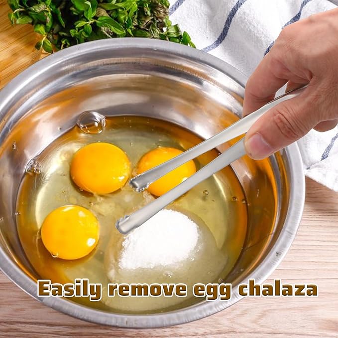 4pcs Egg Chalaza Removal Tongs, Toothed Design Egg Membrane Eggshell Fragment Remover Tong, Stainless Steel Kitchen Tongs Multipurpose Kitchen Tool for Cooking Food Cake Bakers Pastry Chefs