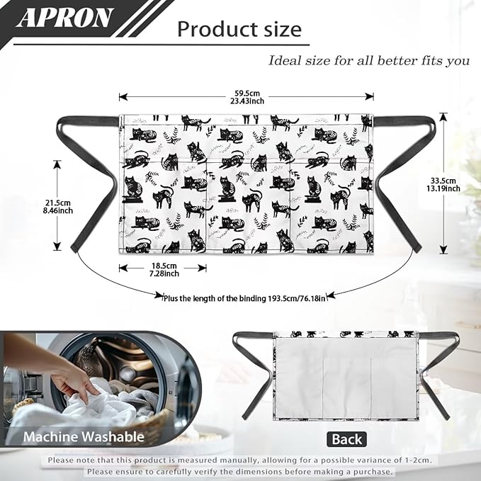 Server Waitress Waist Apron with 3 Pockets, Short Aprons for Servers,Waiter Apron For Waiter Accessories