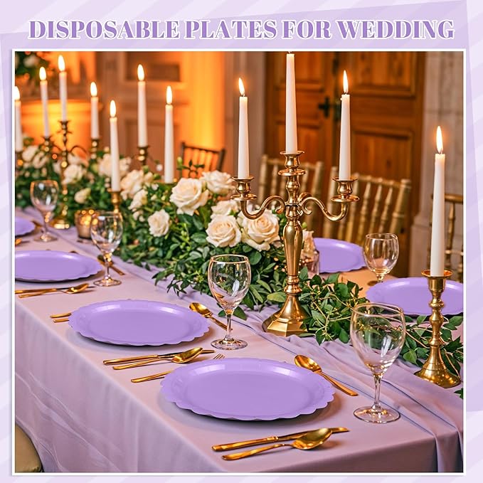 30 Pcs Lavender Plates 9 Inch Disposable Scalloped Easter Plates Light Purple Birthday Plate Cute Dessert Party Plate for Easter, Wedding, Bridal Shower, Girls Birthday