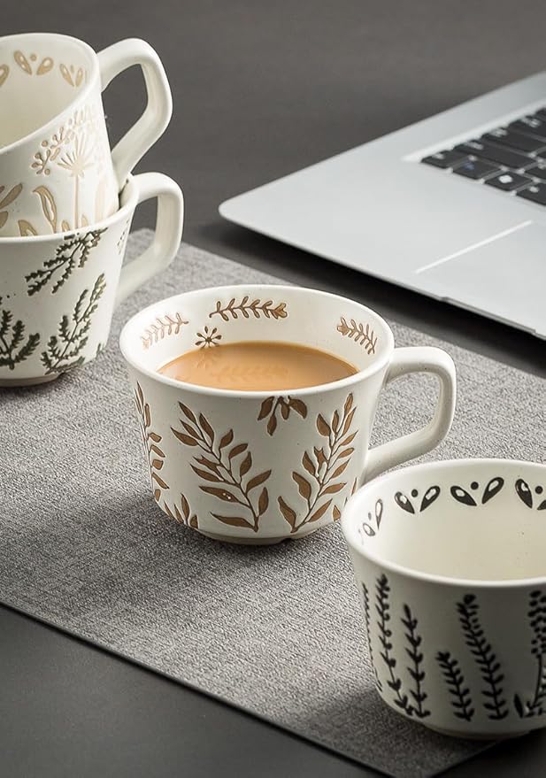 Handmade Ceramic Vintage Coffee Cup, 12oz Porcelain Mug 1 pc, Novelty Coffee Mugs Stoneware, Dishwasher & Microwave Safe, Cup for Coffee, Tea, Hot Chocolate, Housewarming Gifts for Women Men