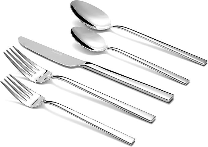 Essen Flatware Set for 4, 20-Piece 18/10 Stainless Steel Silverware Set, Modern Cutlery Set with Mirror Finish, Dishwasher Safe Kitchen Utensil Set, Mother’s Day Gift