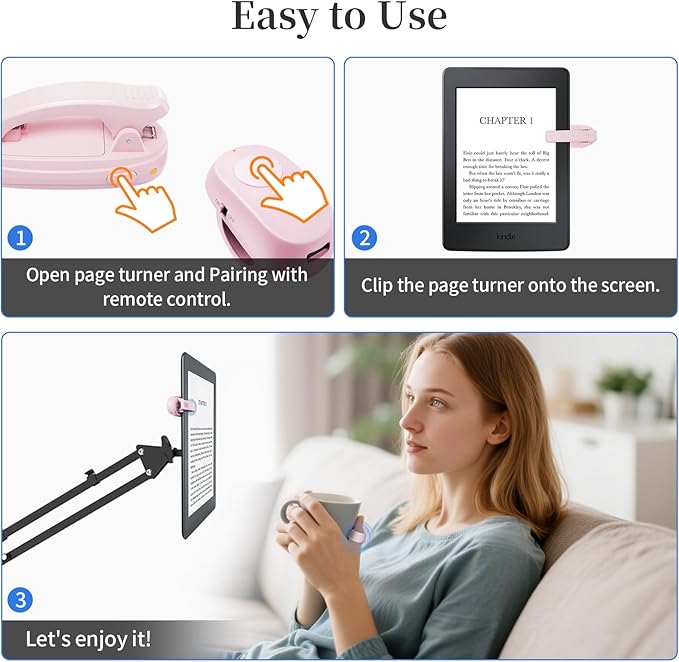 Finger Ring Kindle Page Turner Remote, Rechargeable Wireless Clicker for Kindle Paperwhite, E-Readers & Camera, Perfect for Hands-Free Reading Anywhere, Bed, Treadmill Reading (Pink)