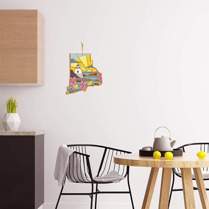 Totally Bamboo Rhode Island State Shaped Cutting Board and Charcuterie Serving Platter with Artwork by Summer Stokes, Includes Hang Tie for Wall Display