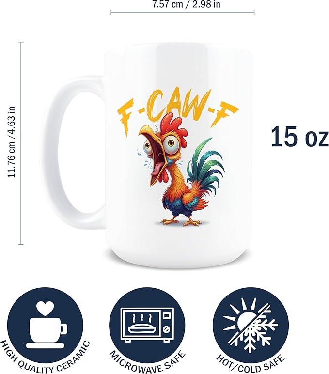 Hogg F-Caw-F Mug, 15 oz Ceramic Hidden Message Coffee Cup, F-Caw-F, F Caw F Mug, Funny Coffee Cups, Fcawf, Sassy Chicken, Adult White Elephant Christmas Gifts, Funny Birthday Gifts for Women