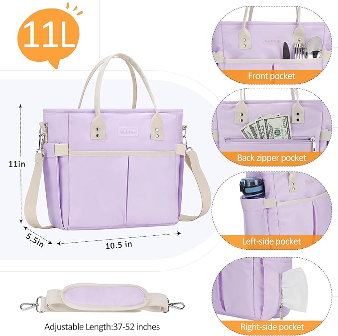 MAXTOP Lunch Bag Women for Work Insulated Thermal Lunch Box with Wide-Open Pocket Reusable Leakproof Cooler Bags with Removable Shoulder Strap for Teacher Nurse Office Picnic Travel Purple