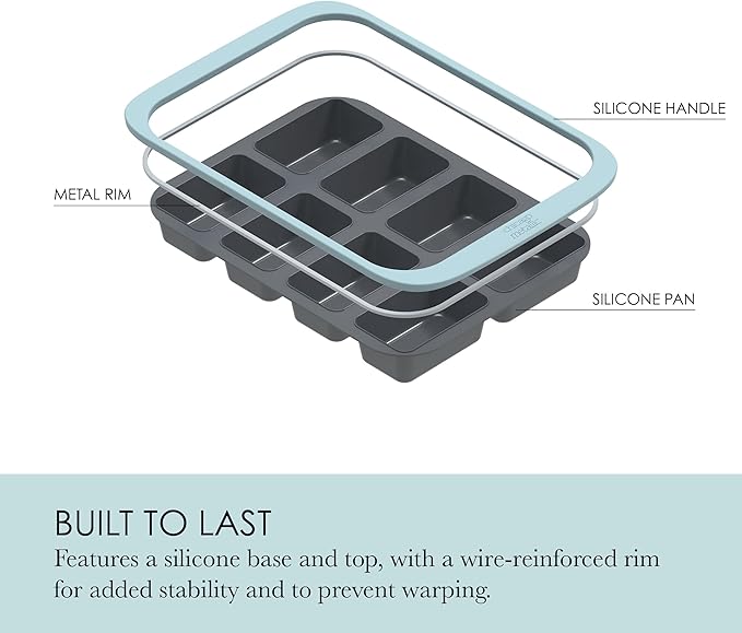 Chicago Metallic 8-Cup Silicone Loaf Pan, 9x5 -Inch Nonstick Bakeware with Wire-Reinforced Rim, BPA-Free Food-Grade Silicone, Oven Safe to 428°F, Dishwasher Safe, Easy Bread Release