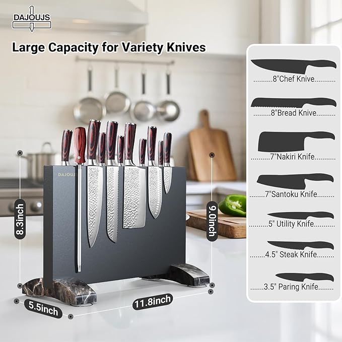 Magnetic Knife Holder, Magnetic Knife Block without Knives, Strong Double Sided Magnet Knife Storage Strip for Kitchen Counter-Black