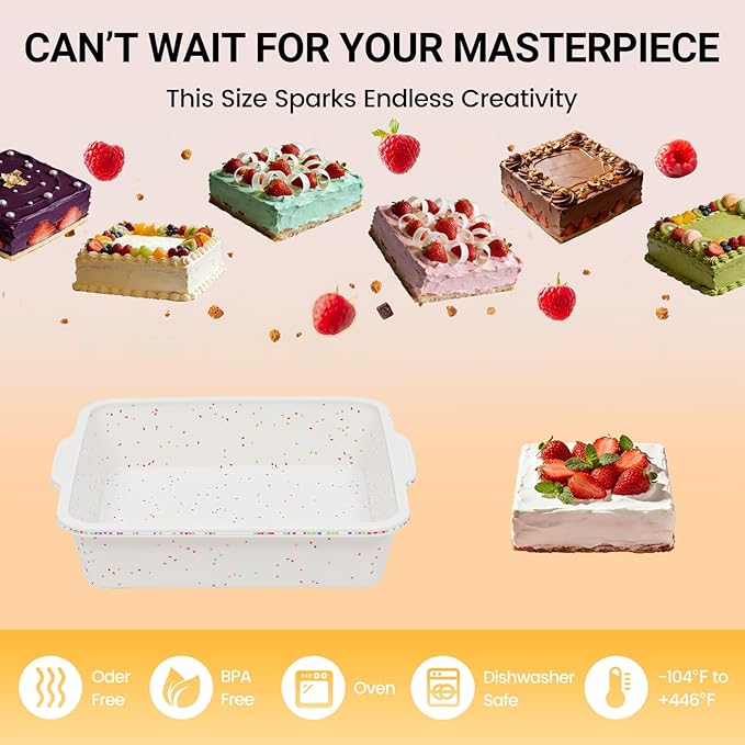 SJ 8 x 8 Inch Silicone Square Cake Pan with Metal Reinforced Frame Set of 2, Nonstick Silicone Cake Molds BPA Free Suitable for making Cakes Brownies Cheesecakes Pie Bread