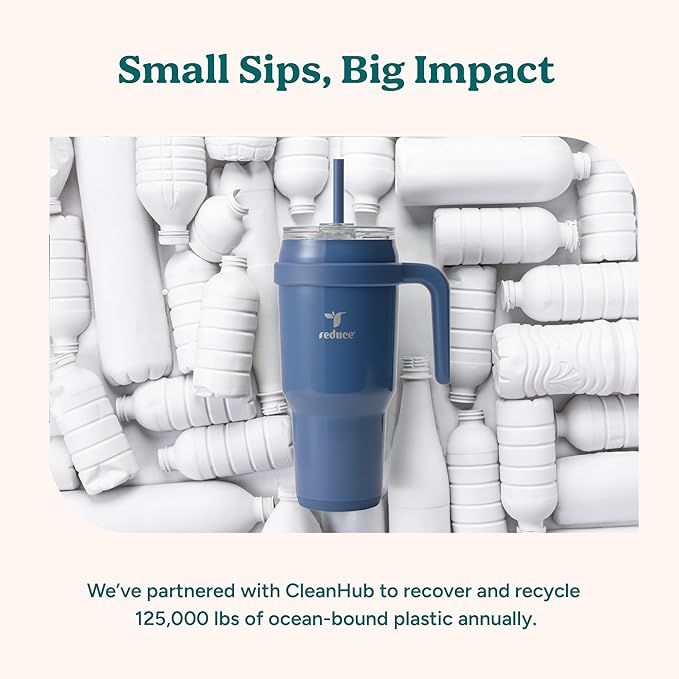 REDUCE 40 oz Stainless Steel Tumbler with Handle - Dual-Wall Vacuum Insulated Travel Mug, Sweat-Proof Lid & Reusable Straw - Keeps Drinks Cold for 24 Hrs, Fits Cupholders, Dishwasher Safe - Papaya