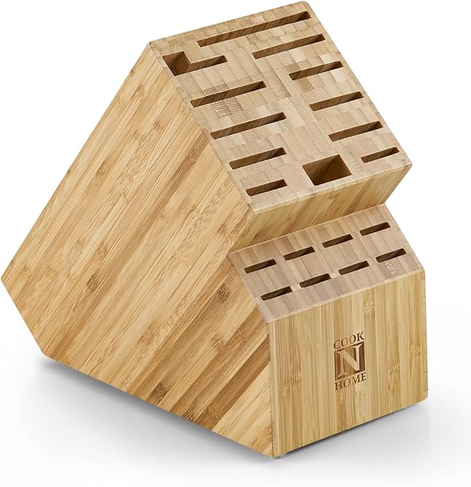 Cook N Home Bamboo Knife Storage Block without Knives, 20 Slots Universal Knife Holder Countertop Butcher Block Knife Stand for Easy Kitchen Storage