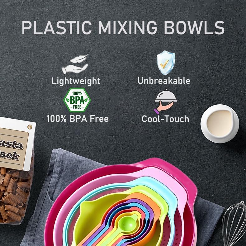 Mixing Bowls, Nesting Baking Bowls with Colander & Fine Mesh (Candy-10PCS)