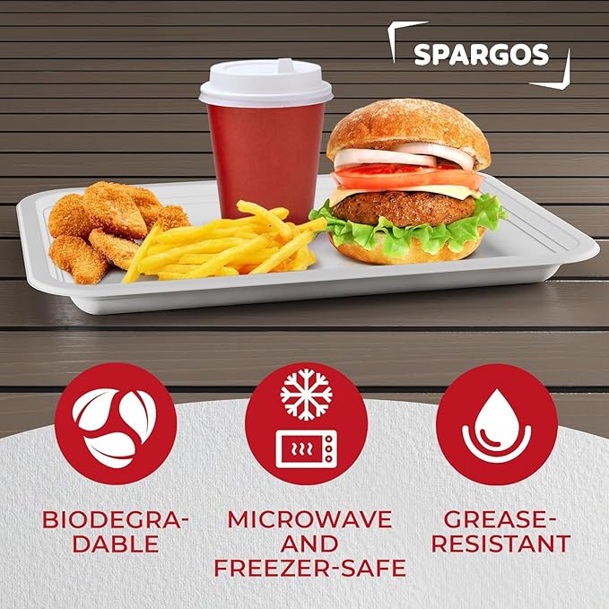 5 Compartment Plates Disposable Heavy Duty (100 Pack) Trays 12.5" x 8.6" - Sugarcane School Trays - Disposable Plates with Compartments Sectioned - Environmentally-Friendly Paper Dividers